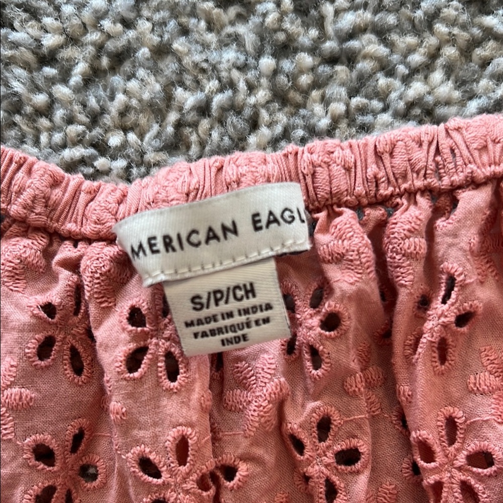 American Eagle Salmon Color Eyelet Tie Front Top - Picture 5 of 7